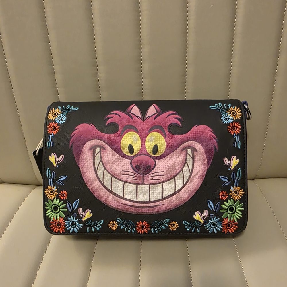 Loungefly Disney Alice in Wonderland Colorful Floral Cheshire Cat Crossbody Bag